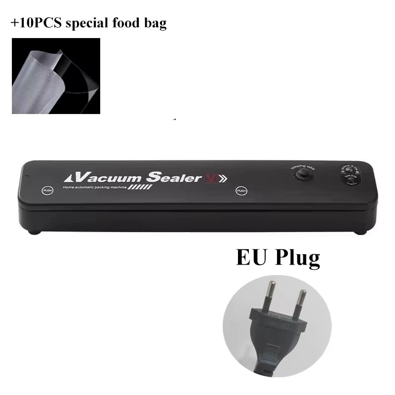 220V/110V Vacuum Sealer Packaging Machine with Free 10Pcs Vacuum Bags Household Black Food Vacuum Sealer