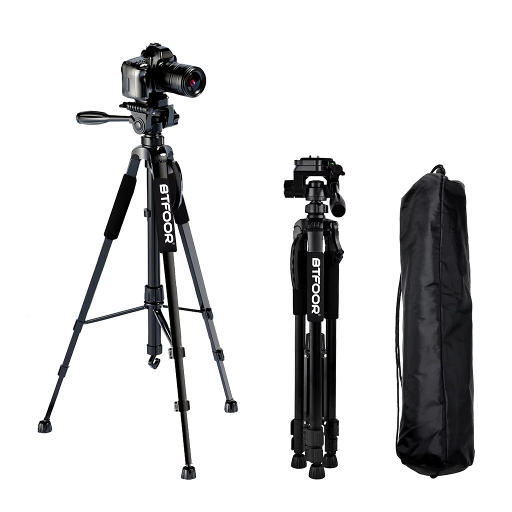 Phone Travel Self Tripod Aluminum Tall 55” 140CM Stand with Quick Plates Mount Pan Head for Canon Nikon DSLR SLR Digital Camera