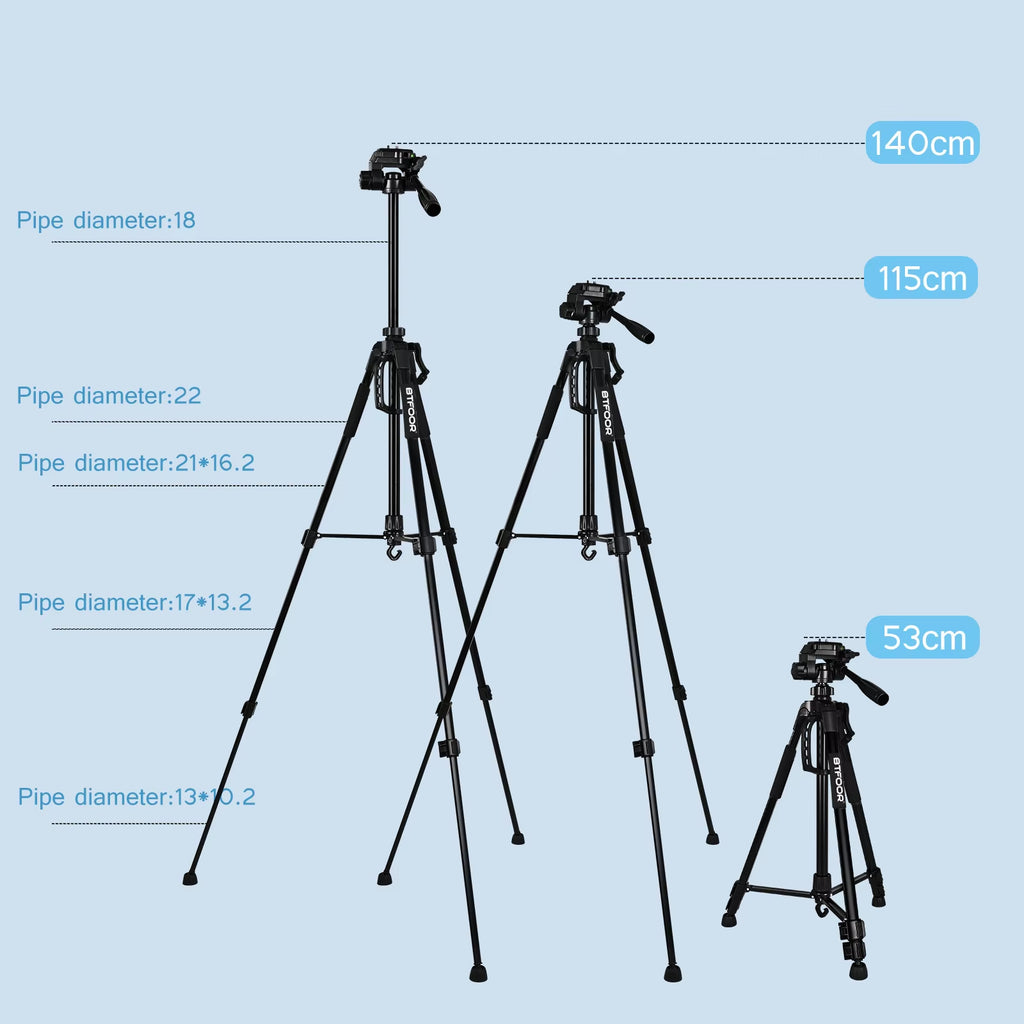 Phone Travel Self Tripod Aluminum Tall 55” 140CM Stand with Quick Plates Mount Pan Head for Canon Nikon DSLR SLR Digital Camera
