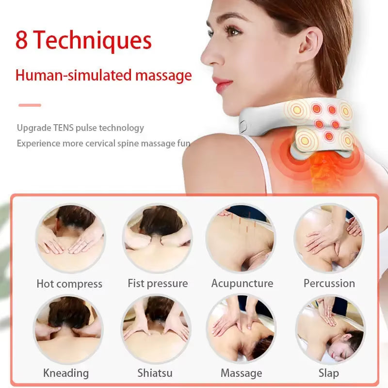 Back and Neck Smart Massage Instrument Shoulder Neck Massage Cervical Vertebra Health Care Vibrator Heating Relieve Pain Muscle