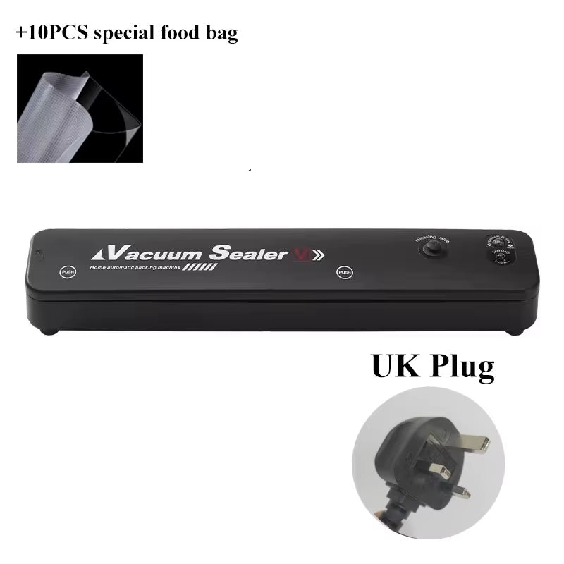 220V/110V Vacuum Sealer Packaging Machine with Free 10Pcs Vacuum Bags Household Black Food Vacuum Sealer