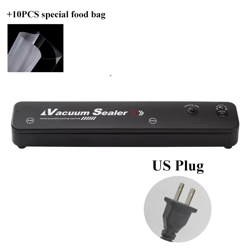 220V/110V Vacuum Sealer Packaging Machine with Free 10Pcs Vacuum Bags Household Black Food Vacuum Sealer